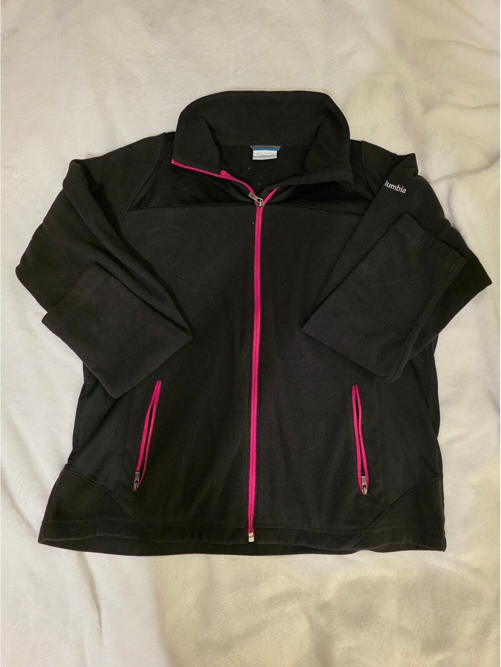 Columbia black zip-front jacket with pink trim